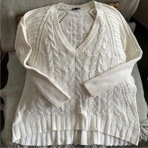 Express White Cream V Neck Cable knit sweater XS S old money clean girl varsity